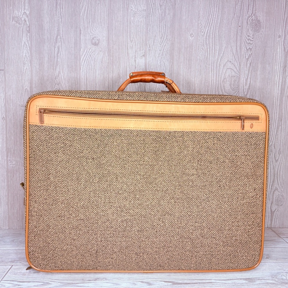 Vintage Hartman leather tweed damask travel luggage suitcase travel zip bag tote